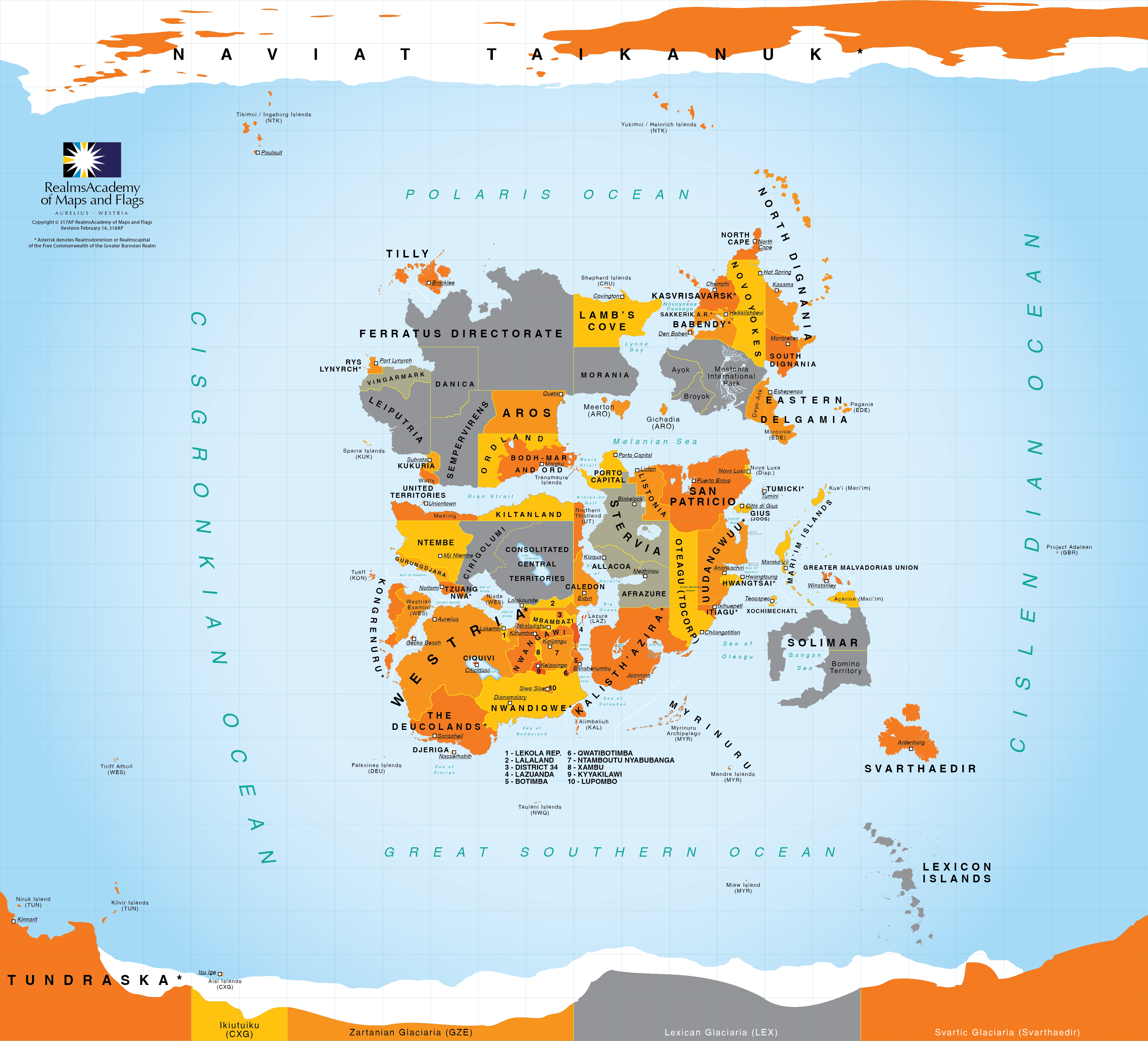 World map of Vexillium marking Svarthaedir between Solimar and the Lexicon Islands with surrounding seas.